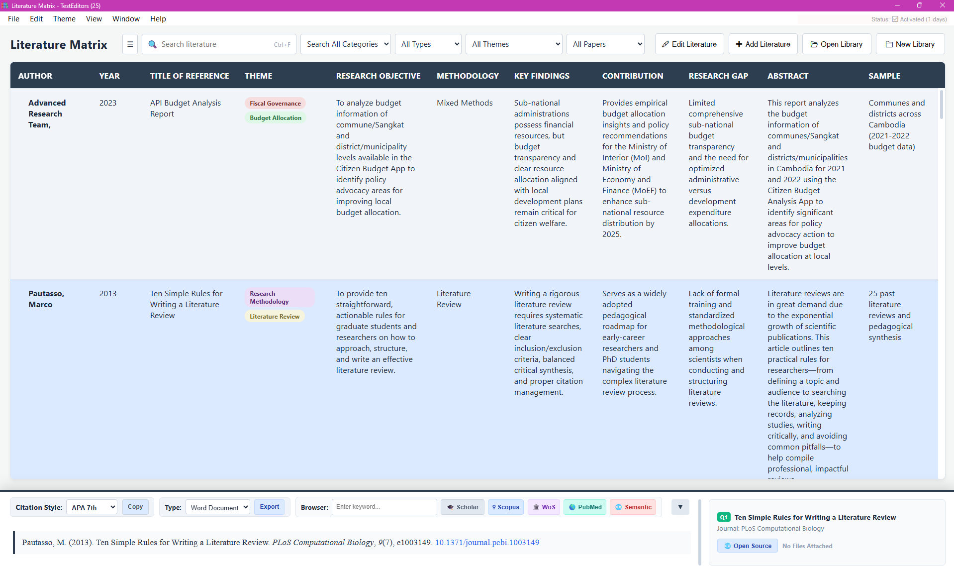 Literature Matrix Light Theme